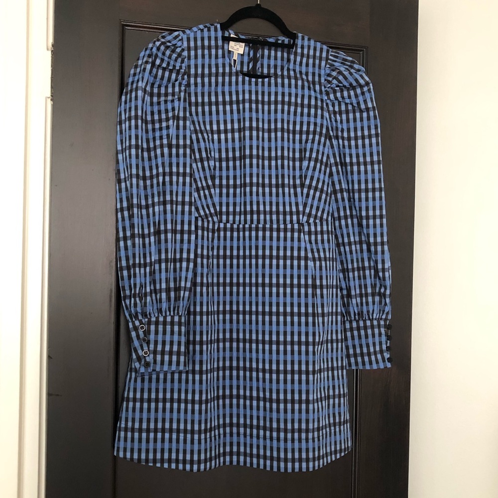 New with tags Baum Und Pferdgarten blue plaid mini dress, US6